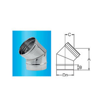 F309945040250 INOX DIMOVODNO KOLJENO Ø 250 od 45  za dimovodnu cijev od nehrđajućeg čelika s jednom stijenkom art. 4504 Fibrotubi