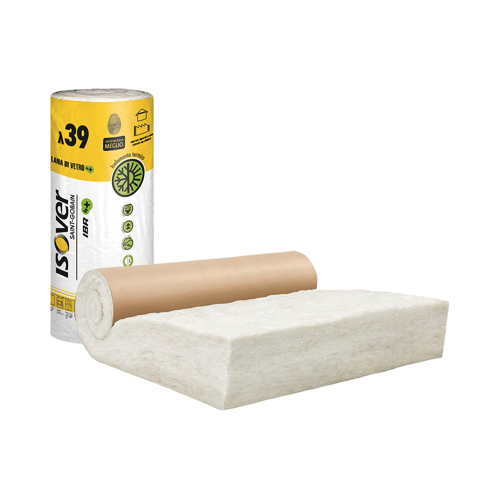 E38060001 ISOVER IBR K4+ STAKLENA VUNA s KRAFT papirom bitumenska debljine 100 mm rola od visina 1 x 7 m rola = 7 m2 1 paleta = 16...