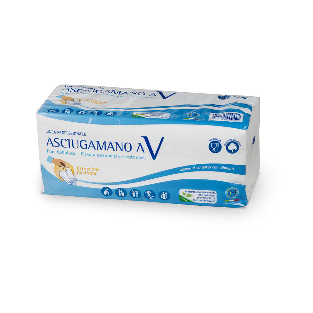 F3056PIEGV01 Papirnati ubrusi u V obliku za DISPENZER od celuloze 25 x 21 cm kutija od 15 pakiranja art. PIEGV01 Cartiera di Ponzano