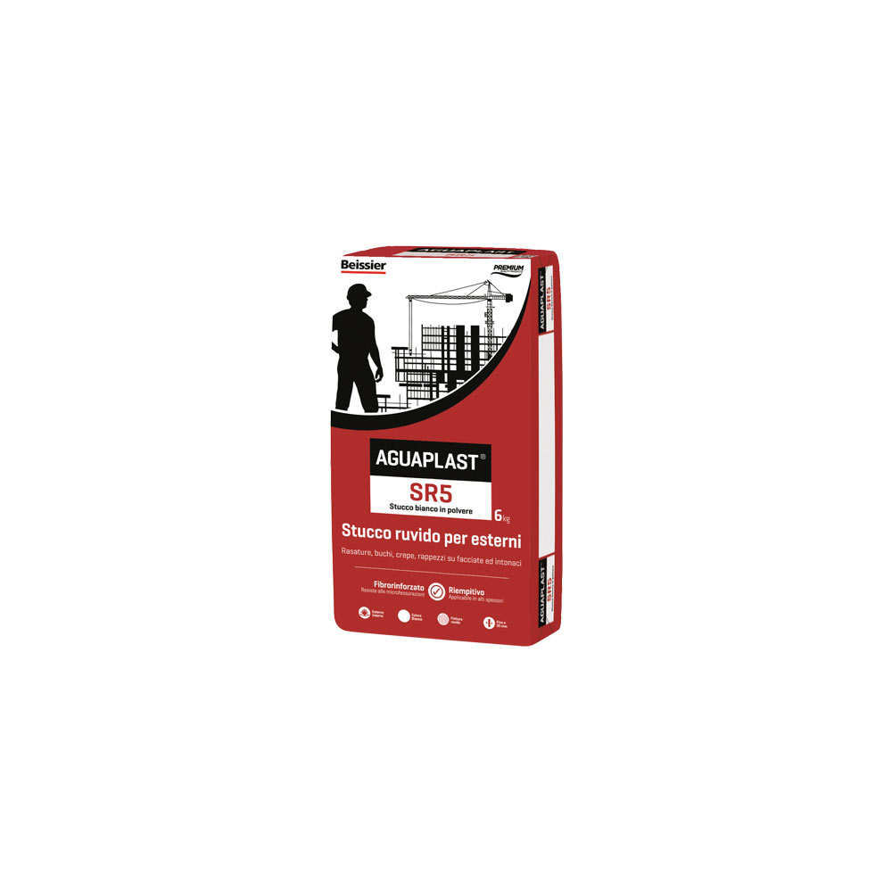 F3177101 Smjesa za zaglađivanje SR5 OJAČANA VLAKNIMA za zid od 6 kg u prahu za VANJSKU/UNUTARNJU primjenu Art. 40534 Aguaplast