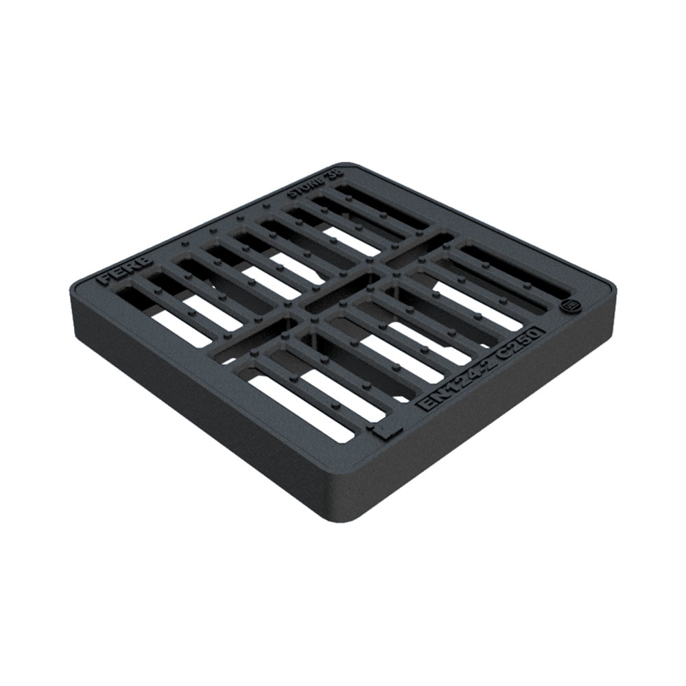 F31860017 REŠETKA ODVODNOG KANALA od LIJEVANOG ŽELJEZA klasa C250 serija STONE mjere vanjske 380 x 380 mm otvor bez okvira 302 x...