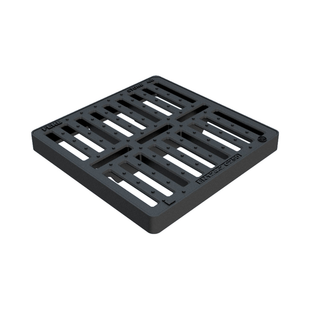 F31860018 REŠETKA ODVODNOG KANALA od LIJEVANOG ŽELJEZA klasa C250 serija STONE mjere vanjske 480 x 480 mm otvor bez okvira 404 x...